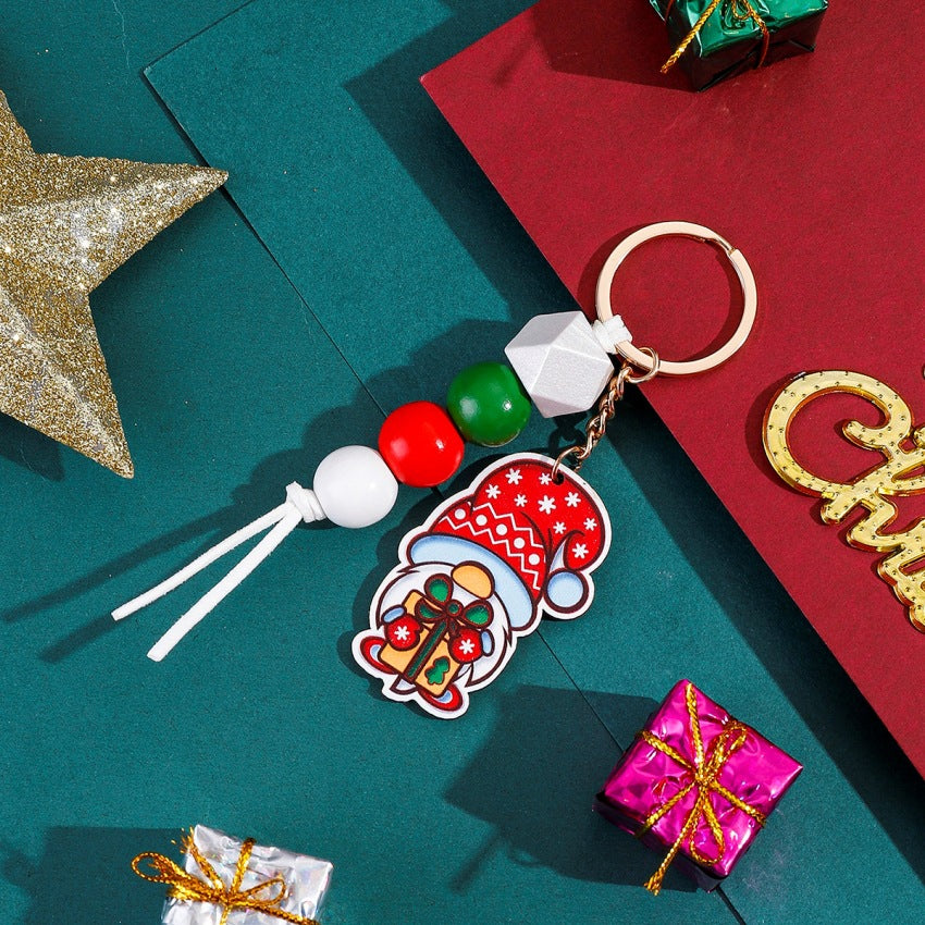 Wholesale Christmas Elk Santa Claus Beaded Keychain